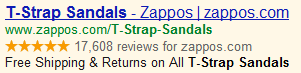 Zappos T Strap Sandal PPC Text Ad